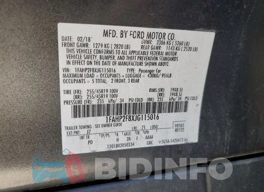 1FAHP2F8XJG115016 Photo# 12