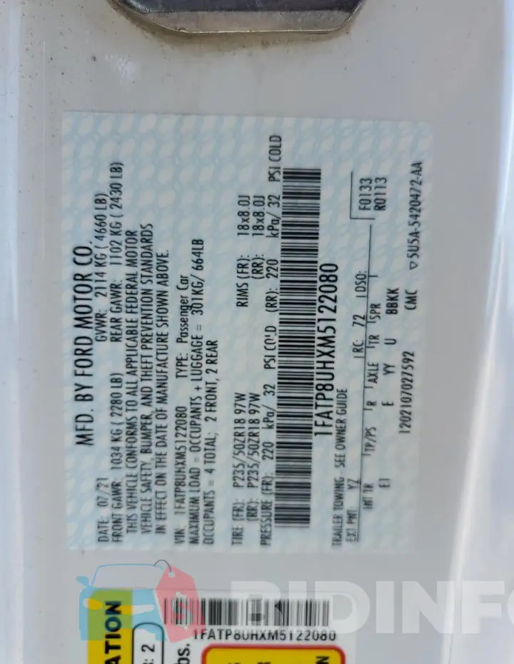1FATP8UHXM5122080 Photo# 12