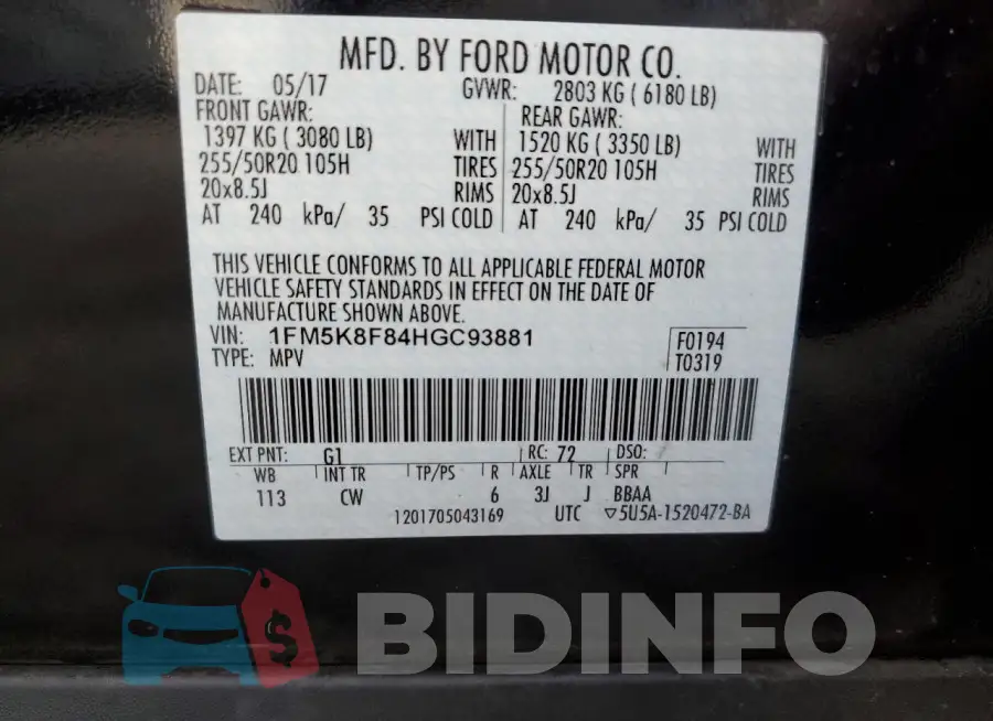 1FM5K8F84HGC93881 Photo# 13
