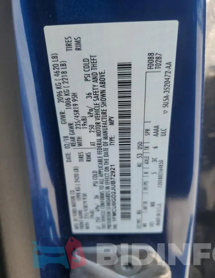 1FMCU0GD2JUB72921 Photo# 13