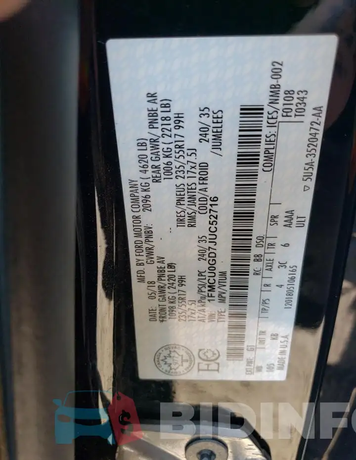 1FMCU0GD7JUC52716 Photo# 13