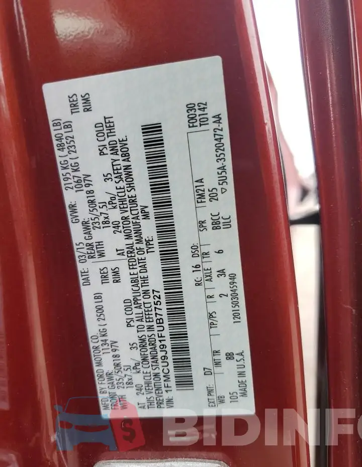 1FMCU9J91FUB77527 Photo# 14