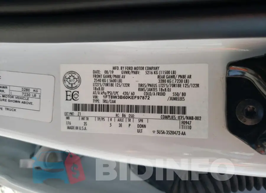 1FT8W3B60KEF97872 Photo# 13