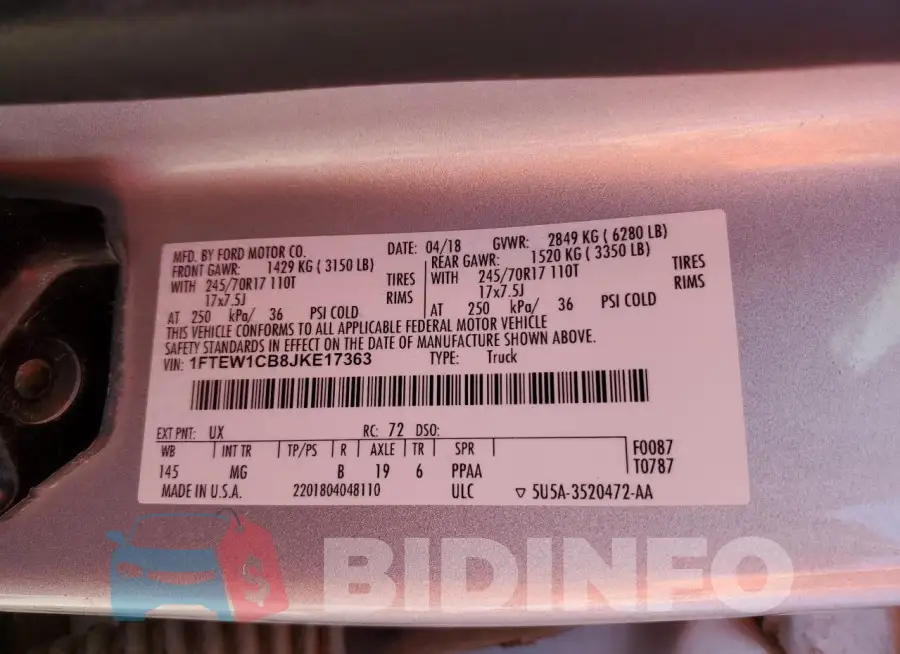 1FTEW1CB8JKE17363 Photo# 13