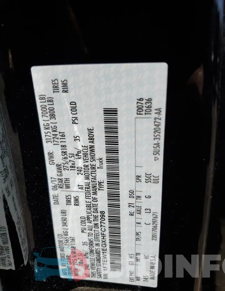 1FTEW1EGXHFC77098 Photo# 13