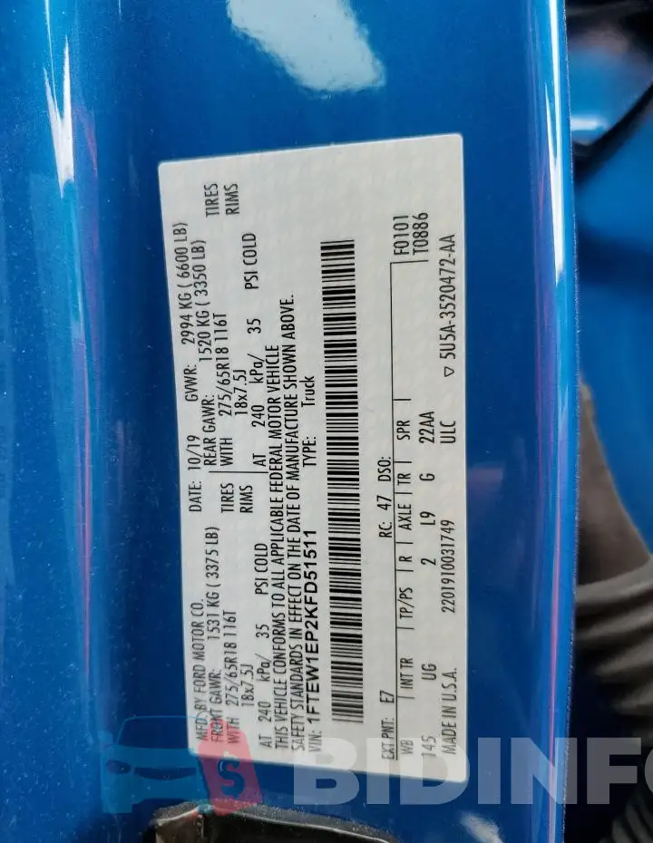 1FTEW1EP2KFD51511 Photo# 12