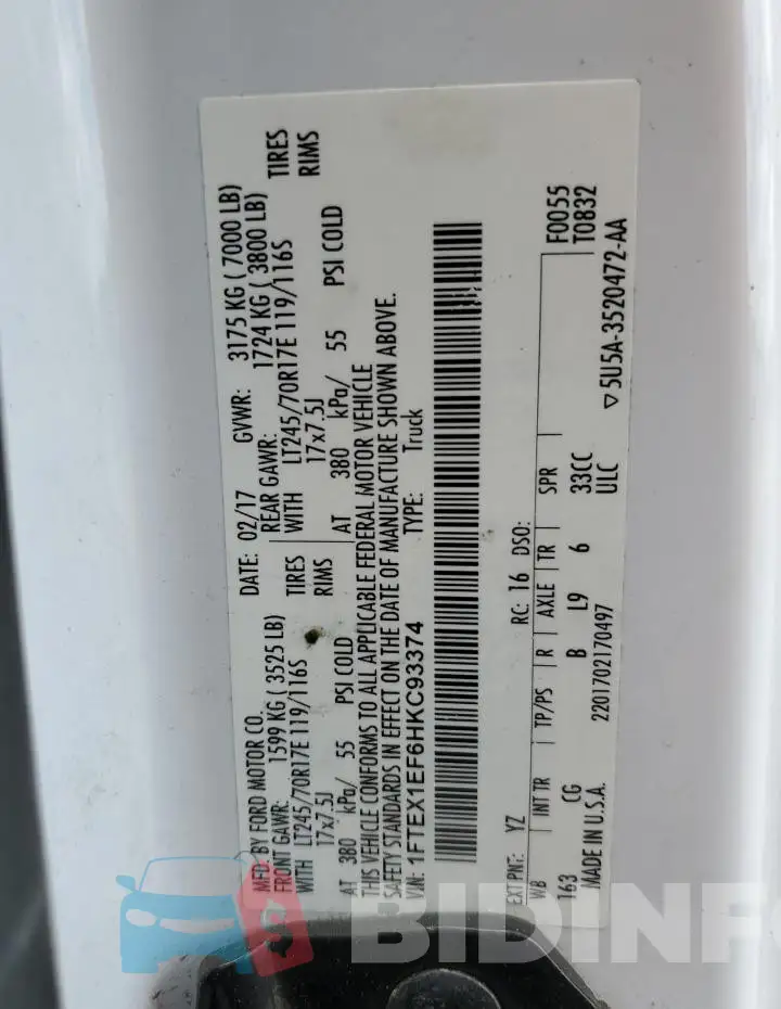 1FTEX1EF6HKC93374 Photo# 12