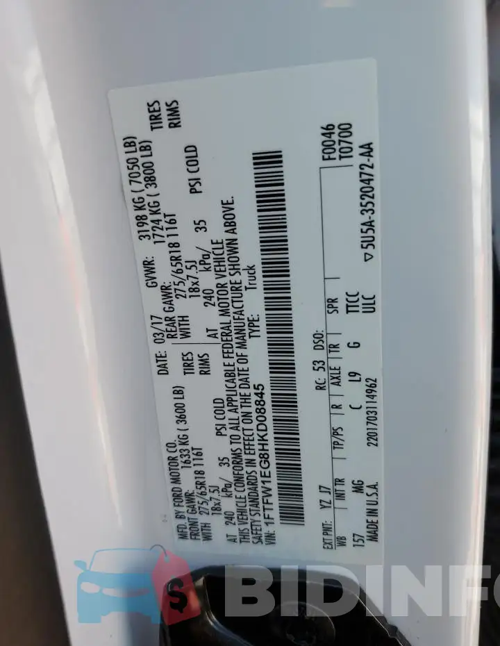 1FTFW1EG8HKD08845 Photo# 12