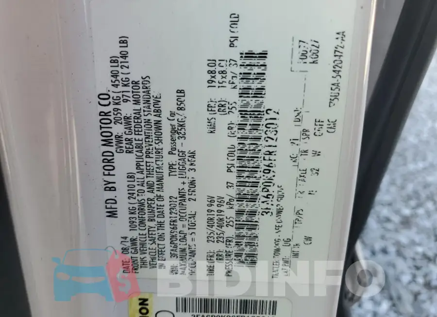 3FA6P0K96FR123012 Photo# 12
