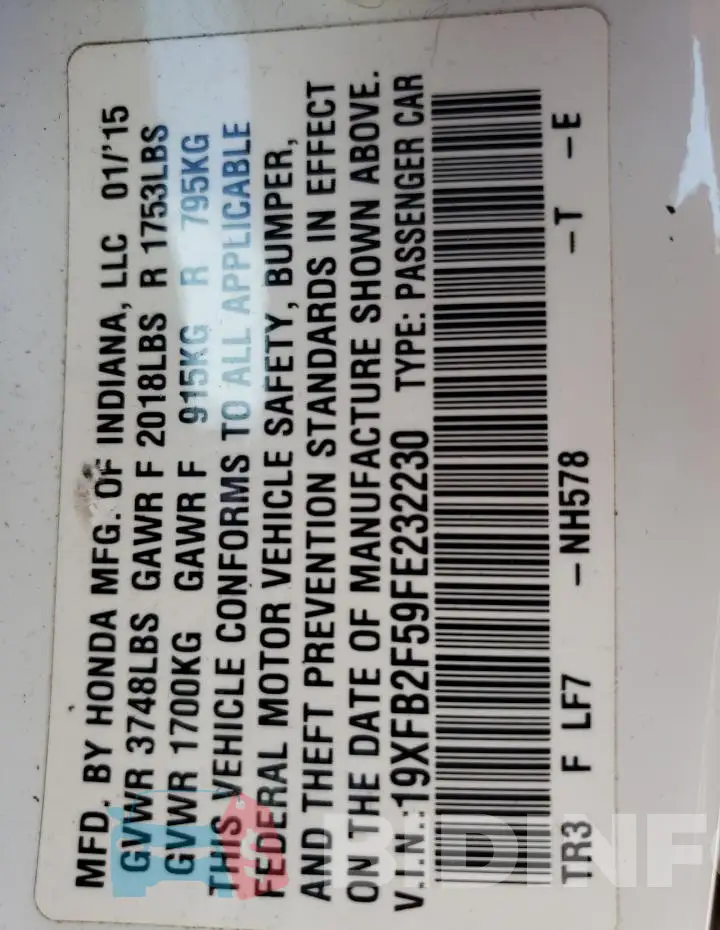 19XFB2F59FE232230 Photo# 13
