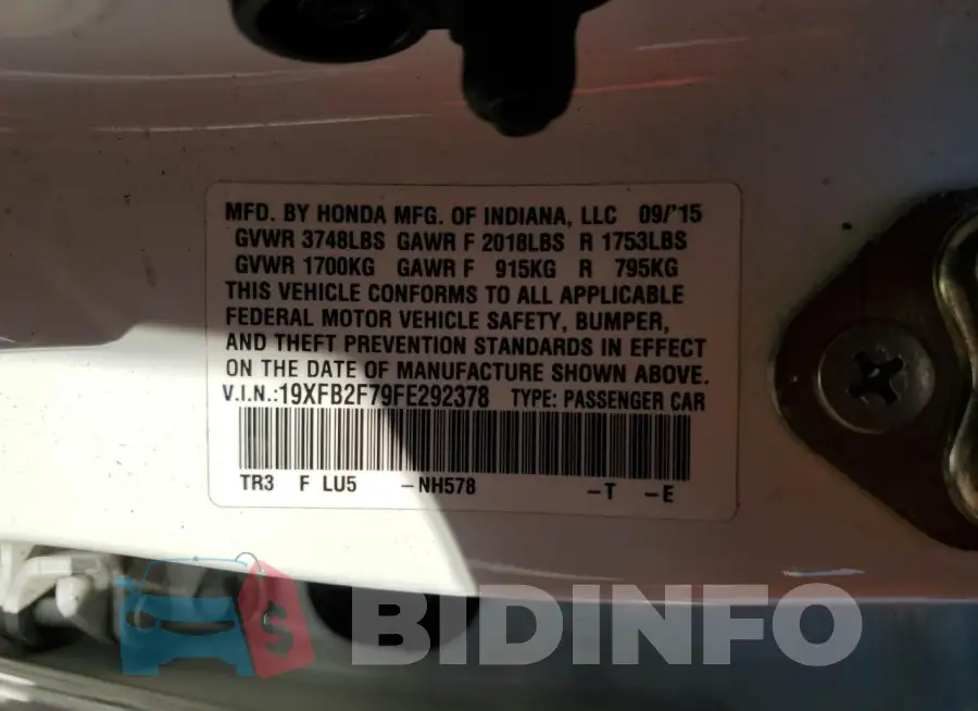 19XFB2F79FE292378 Photo# 12