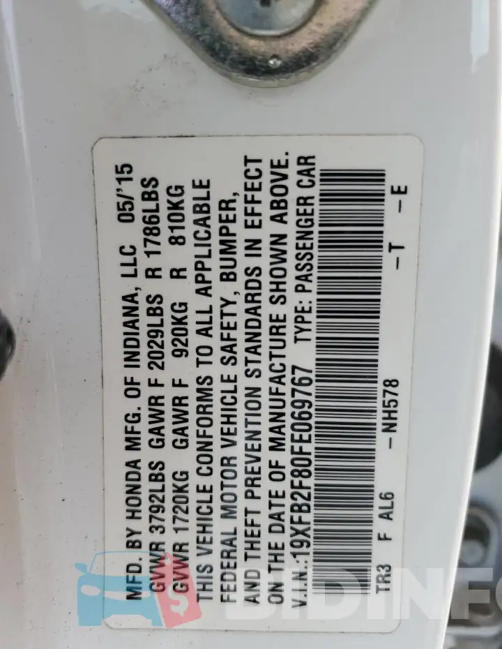 19XFB2F80FE069767 Photo# 13