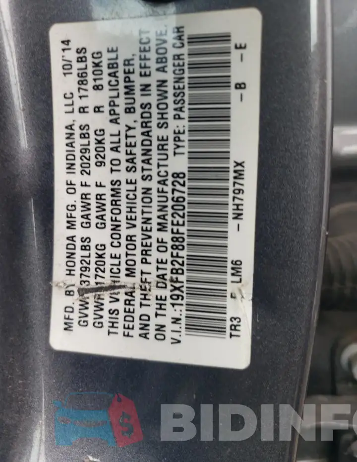 19XFB2F88FE206728 Photo# 12