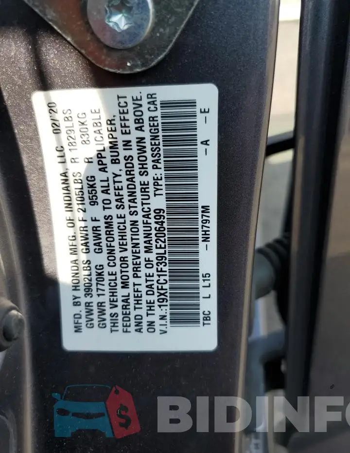 19XFC1F39LE206499 Photo# 12
