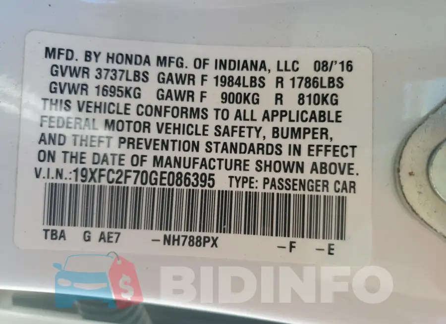 19XFC2F70GE086395 Photo# 13