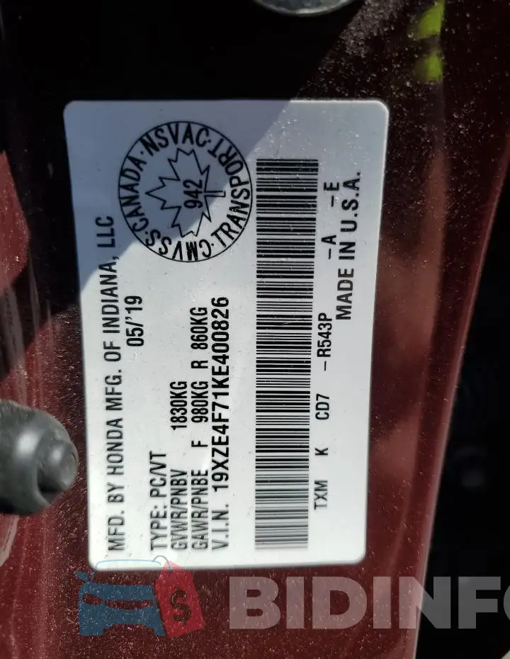 19XZE4F71KE400826 Photo# 12