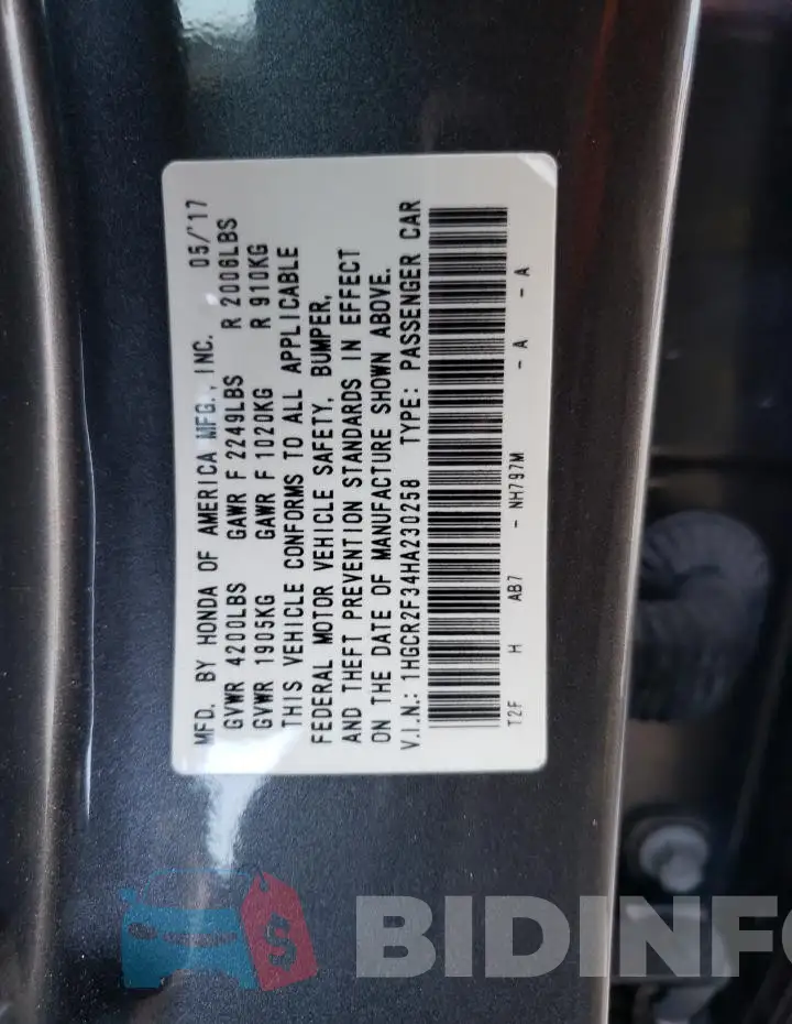 1HGCR2F34HA230258 Photo# 13