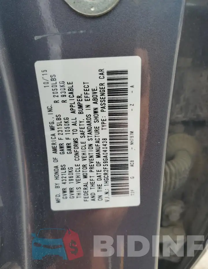 1HGCR2F59GA040438 Photo# 13
