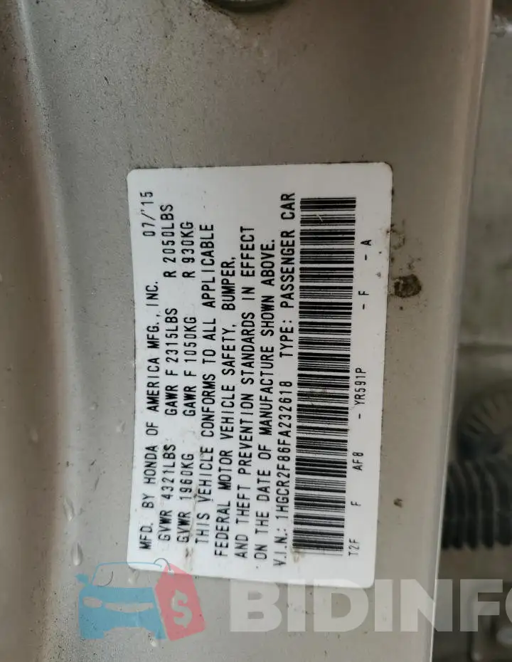 1HGCR2F86FA232618 Photo# 12