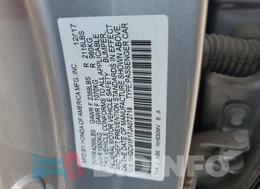1HGCV1F17JA072718 Photo# 12