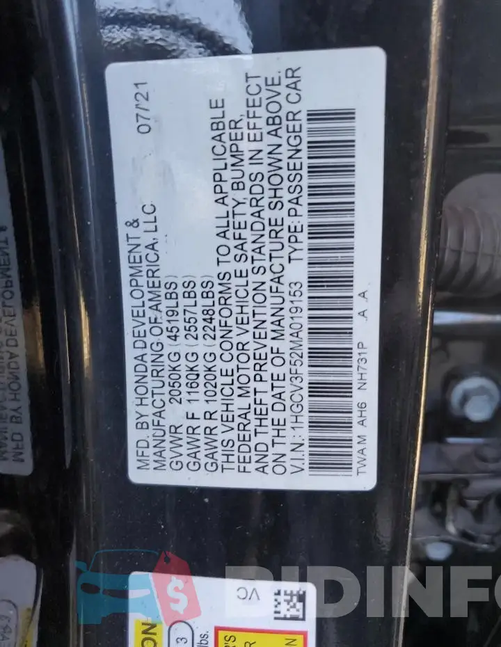 1HGCV3F52MA019153 Photo# 12