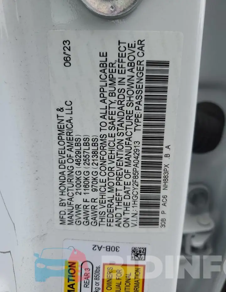 1HGCY2F85PA042913 Photo# 12
