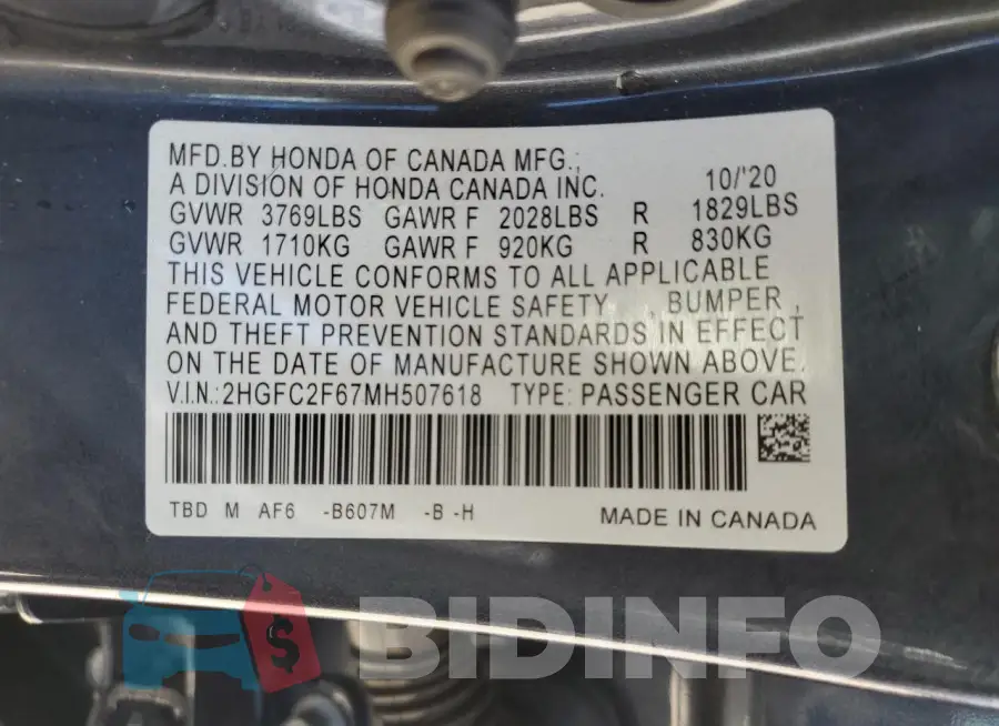 2HGFC2F67MH507618 Photo# 12