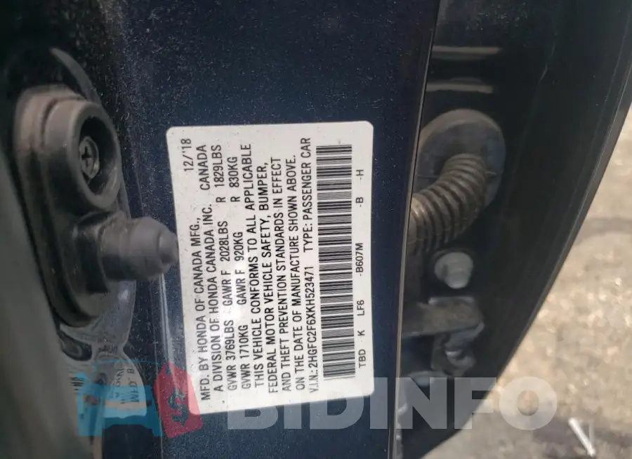 2HGFC2F6XKH523471 Photo# 12