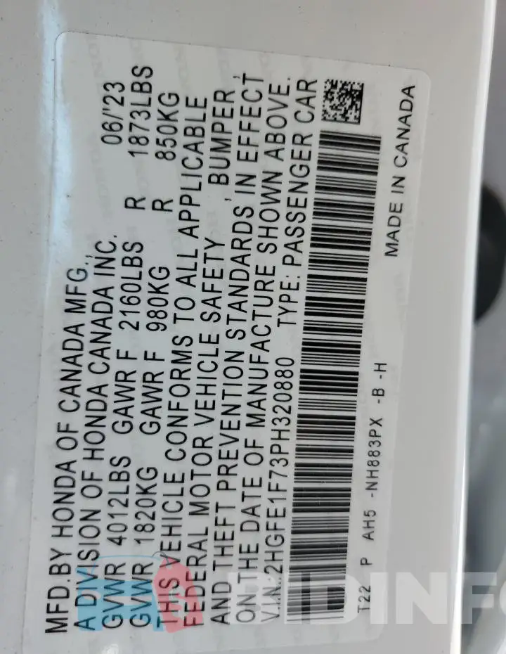 2HGFE1F73PH320880 Photo# 12