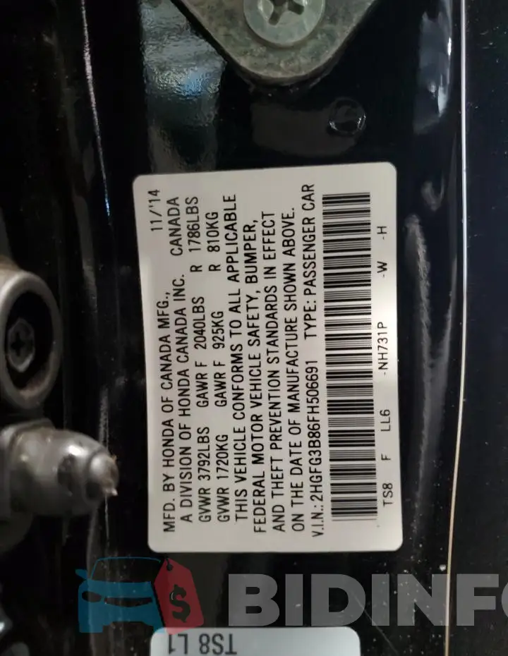 2HGFG3B86FH506691 Photo# 13