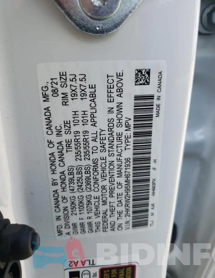 2HKRW2H95MH671936 Photo# 12