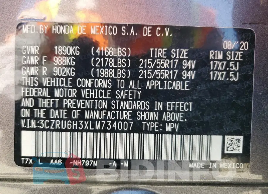 3CZRU6H3XLM734007 Photo# 13