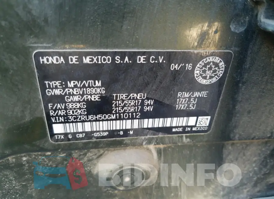 3CZRU6H50GM110112 Photo# 12