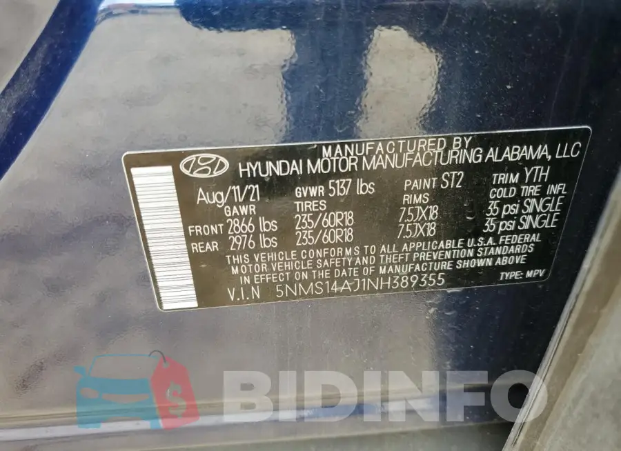 5NMS14AJ1NH389355 Photo# 13