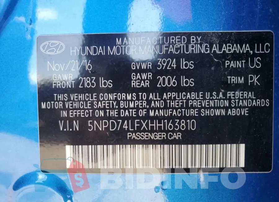 5NPD74LFXHH163810 Photo# 12
