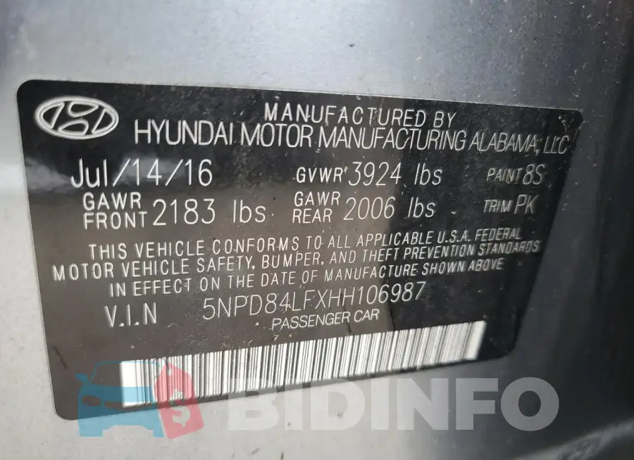 5NPD84LFXHH106987 Photo# 12