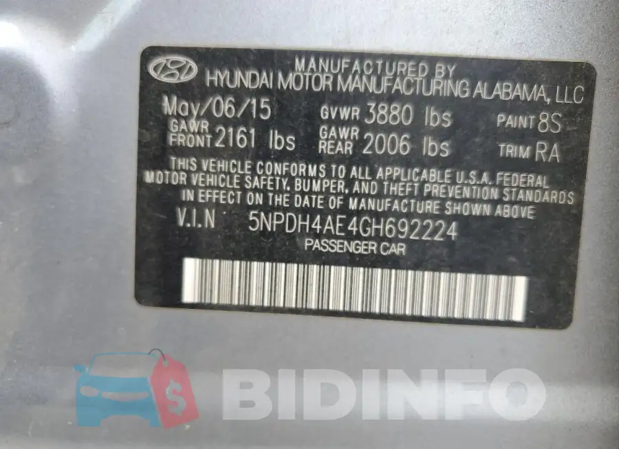 5NPDH4AE4GH692224 Photo# 12