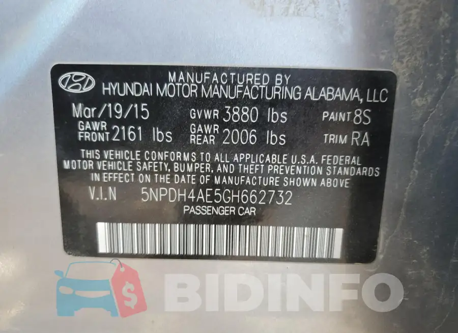 5NPDH4AE5GH662732 Photo# 12