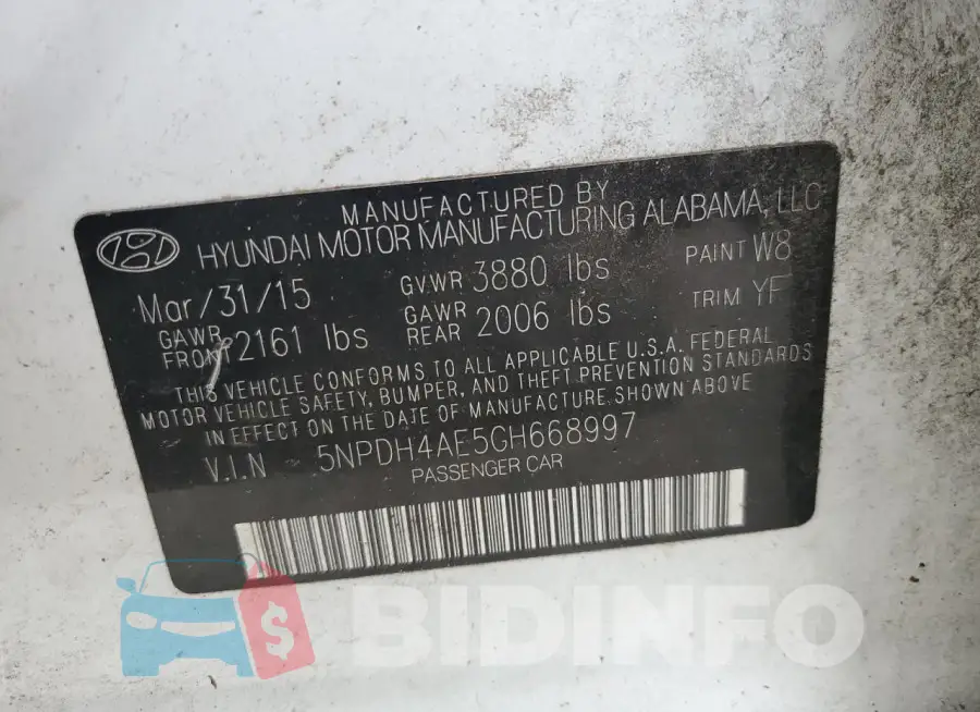 5NPDH4AE5GH668997 Photo# 12