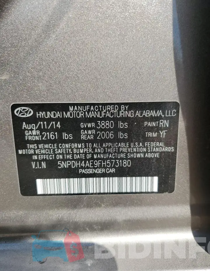 5NPDH4AE9FH573180 Photo# 12