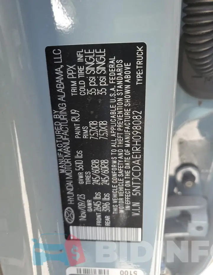 5NTJCDAE1RH098082 Photo# 12