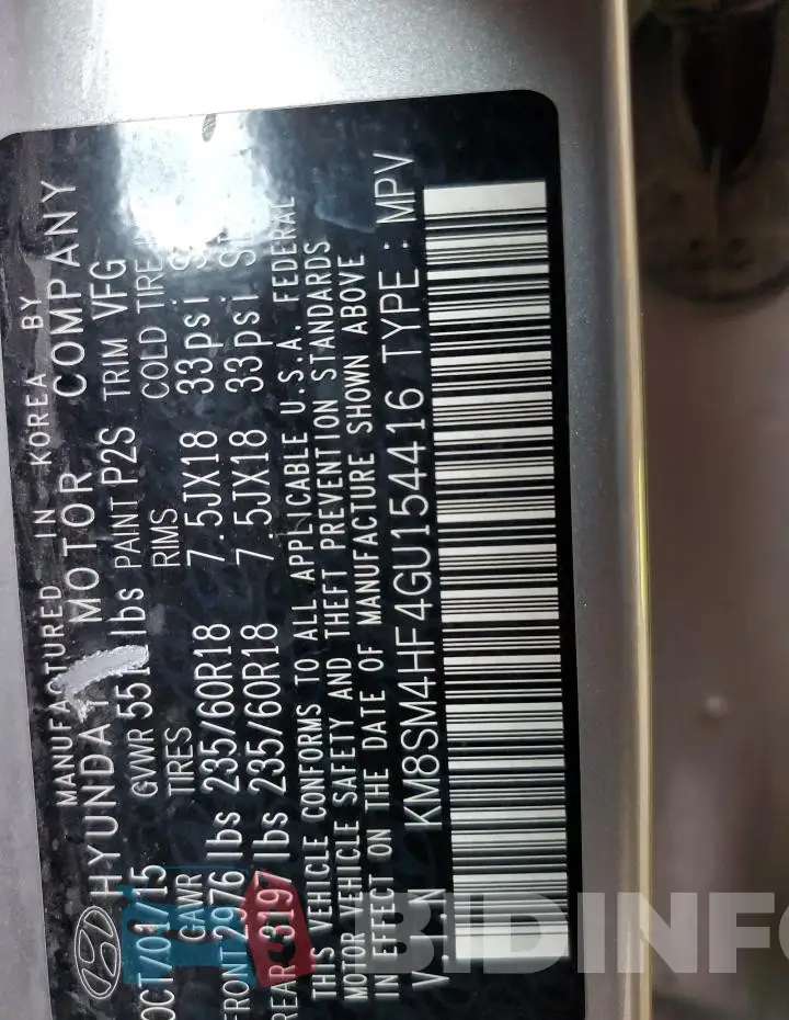 KM8SM4HF4GU154416 Photo# 13