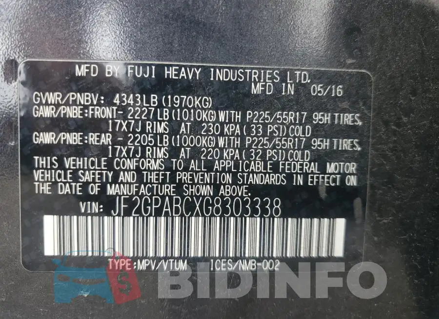 JF2GPABCXG8303338 Photo# 12