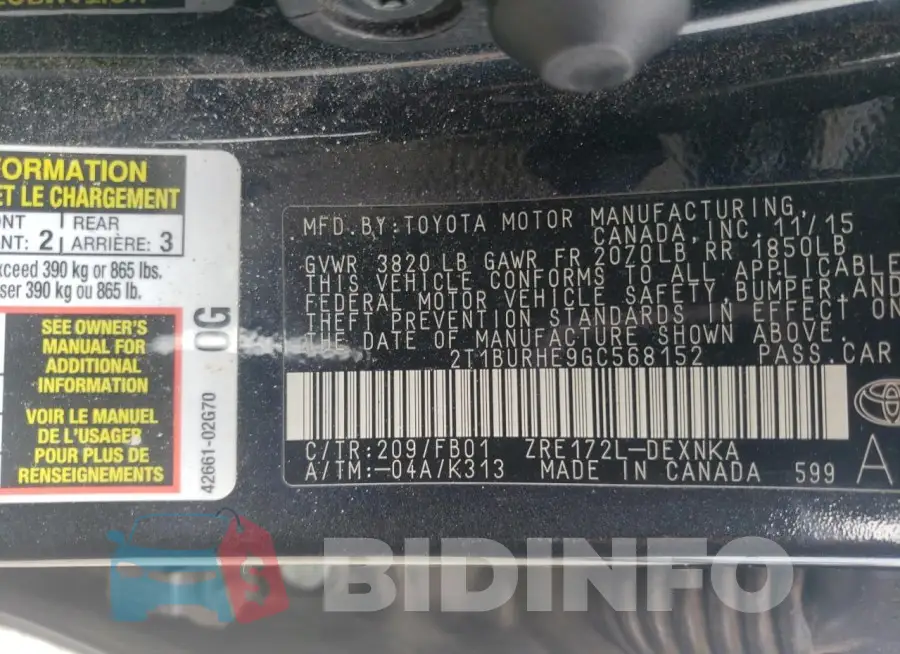 2T1BURHE9GC568152 Photo# 12