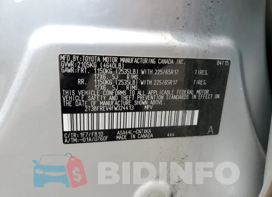 2T3BFREV4FW324413 Photo# 13