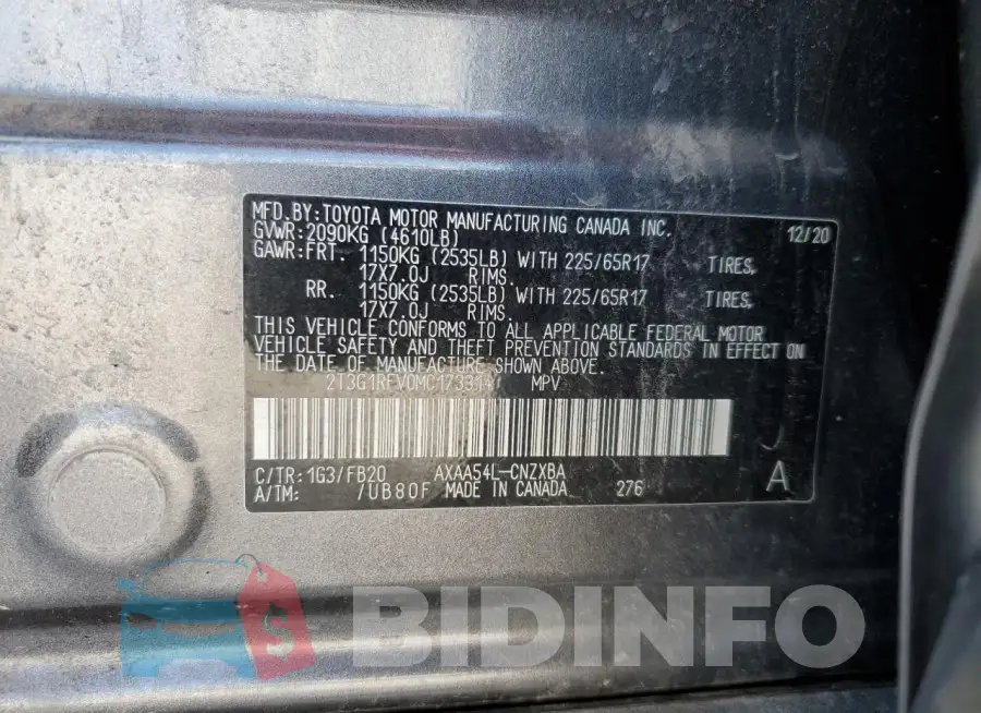 2T3G1RFV0MC173314 Photo# 13