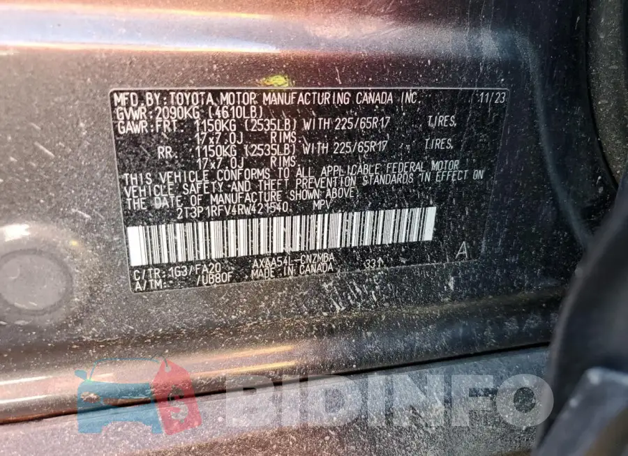 2T3P1RFV4RW421540 Photo# 14
