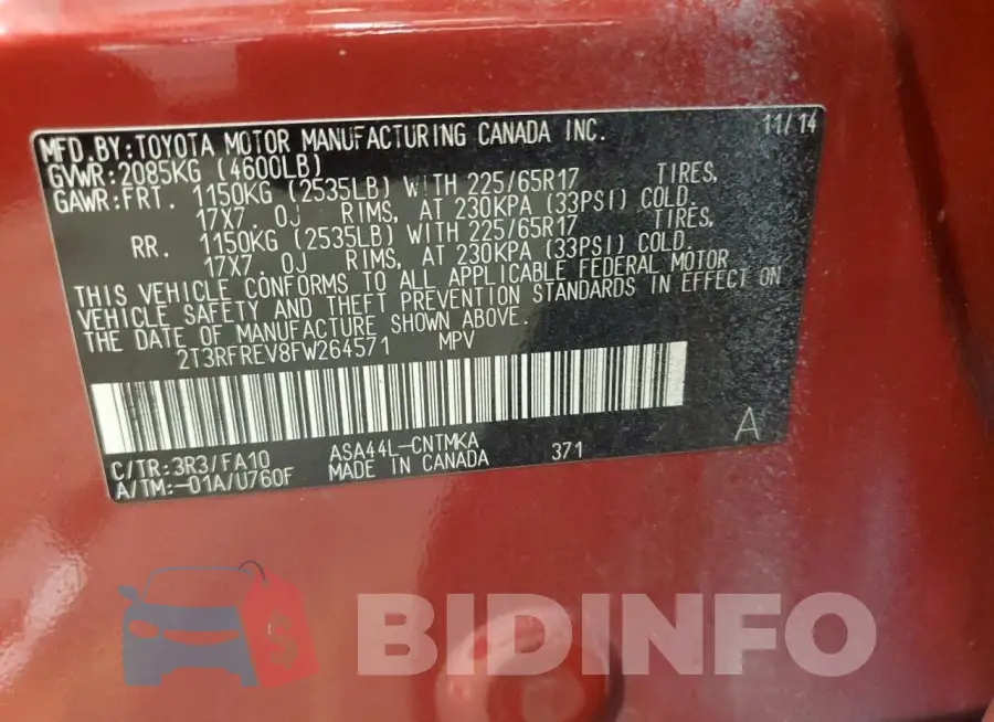 2T3RFREV8FW264571 Photo# 13