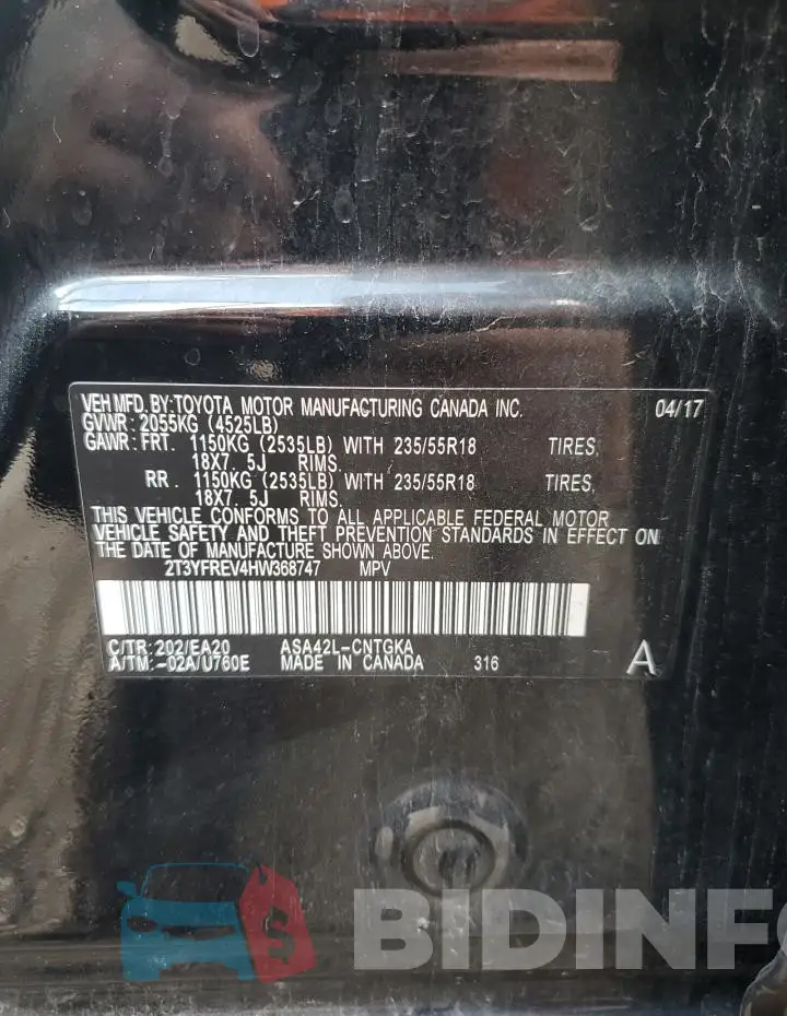 2T3YFREV4HW368747 Photo# 13