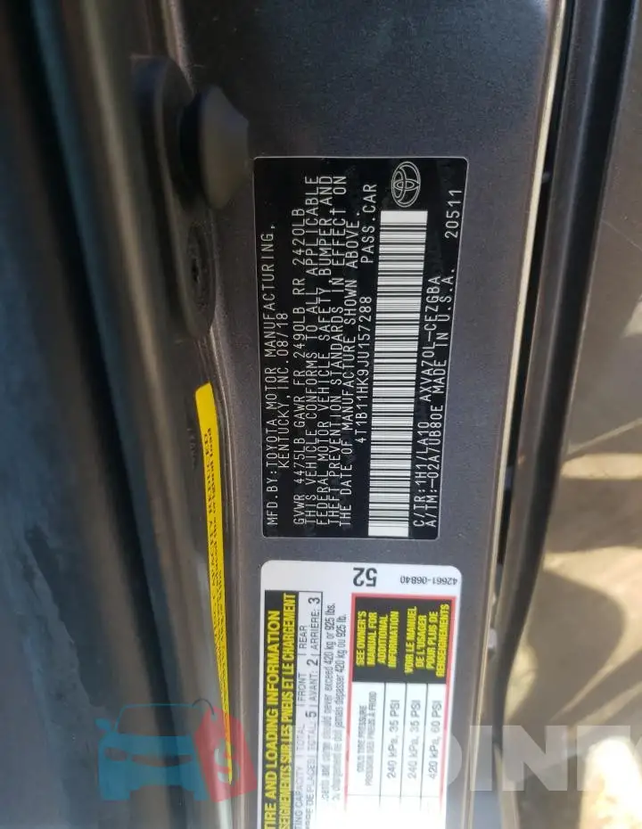 4T1B11HK9JU157288 Photo# 13